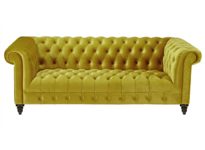 Żółta Trzyosobowa Kanapa Chesterfield Nowoczesny Design Sofa Materiałowa Nowe Oryginalne Meble