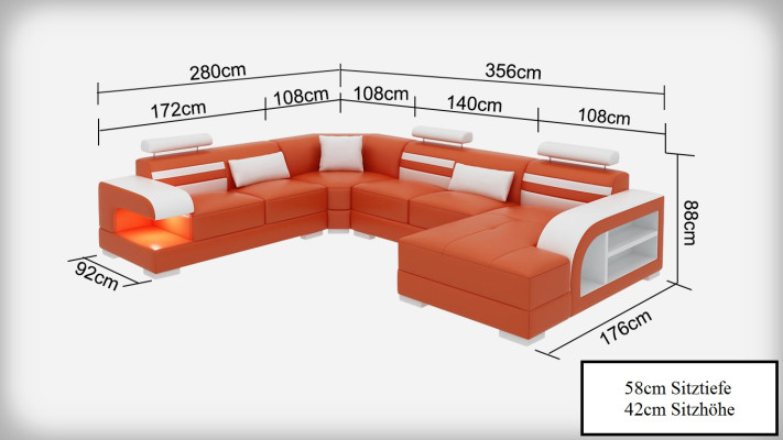 Sofa skórzana kanapa Żywy krajobraz Narożnikowa kanapa Narożnik Ustaw Design Nowoczesna Sofa + USB Nowość