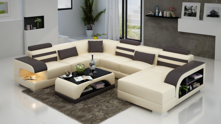 Sofa skórzana kanapa Żywy krajobraz Narożnikowa kanapa Narożnik Ustaw Design Nowoczesna Sofa + USB Nowość