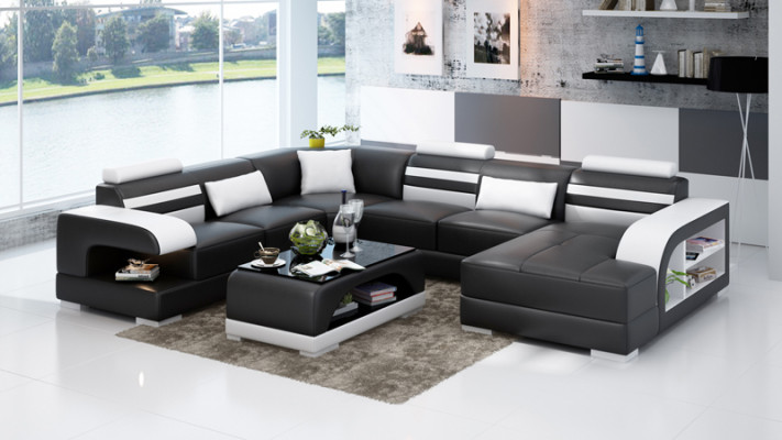 Sofa skórzana kanapa Żywy krajobraz Narożnikowa kanapa Narożnik Ustaw Design Nowoczesna Sofa + USB Nowość