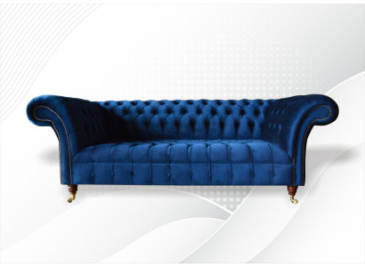 Chesterfield 3 miejsce do siedzenia Blue Design Kanapy Podkładka Sofy Aksamit Materiał Włókienniczy Luxury