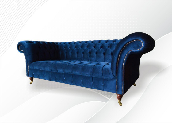 Chesterfield 3 miejsce do siedzenia Blue Design Kanapy Podkładka Sofy Aksamit Materiał Włókienniczy Luxury