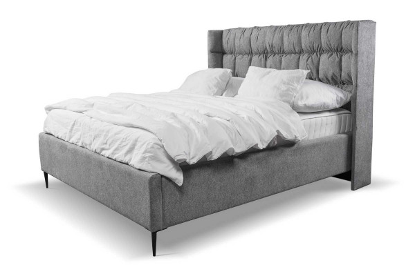 Szare Podwójne łóżko Klasyczne meble do sypialni Design Elegancki materiał Łóżko