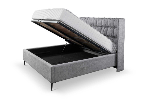 Szare Podwójne łóżko Klasyczne meble do sypialni Design Elegancki materiał Łóżko