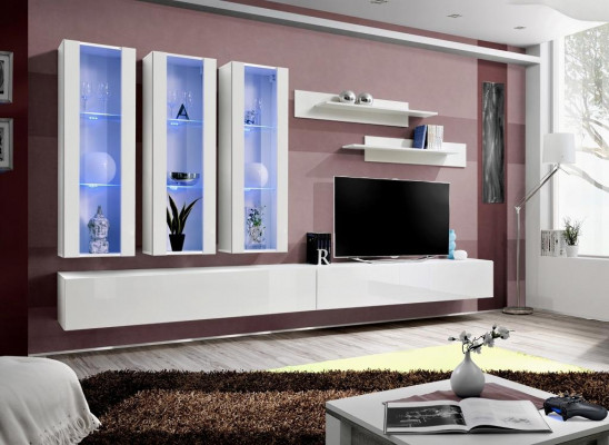 Jednostka Biały Ścienna Designerska szafka pod TV wisząca Gablota Drewno Modern