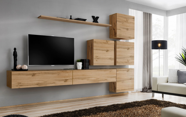 Ustawić Braun Zestaw 7-częściowy stojak TV Kompletny Jednostka ścienna Ściana Półka Nowoczesny Design