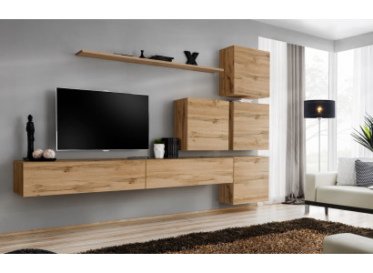Ustawić Braun Zestaw 7-częściowy stojak TV Kompletny Jednostka ścienna Ściana Półka Nowoczesny Design