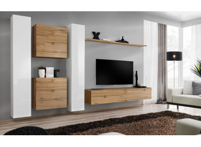 Jednostka ścienna Designerskie Meble do Salonu Brązowa Szafka Wisząca Kompletna Nowa Ściana Półka
