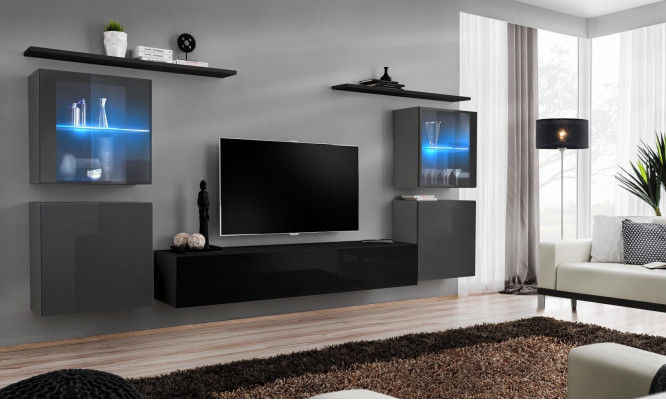 Nowoczesny zestaw półek ściennych do salonu Ściana Szafa kredens Designerski stolik pod telewizor 7 sztuk