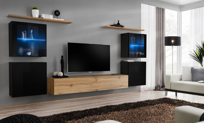 Salon 4x Ściana Szafa Jednostka ścienna Szafka RTV Nowoczesny Design Zestaw 7szt Nowość