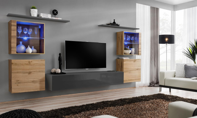 Designerski komplet mebli do salonu na wysoki połysk Jednostka ścienna Komoda do salonu w komplecie