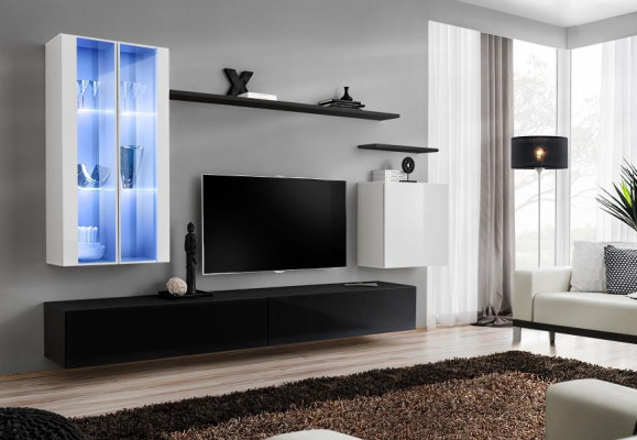 Living Pokój Czarny stojak TV Designer Kompletny zestaw półka ścienna Modern New Meble