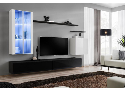 Living Pokój Czarny stojak TV Designer Kompletny zestaw półka ścienna Modern New Meble