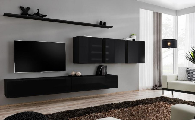 Czarny Jednostka Ścienna Meble do Salonu Nowoczesny Designerski Kredens Projektant Szafek Ściennych