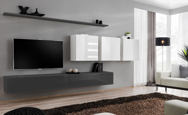 Meble Drewniane Jednostka Ścienna Szary Designerski stojak Szafka pod TV Wysoki Połysk