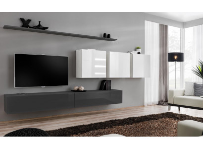 Meble Drewniane Jednostka Ścienna Szary Designerski stojak Szafka pod TV Wysoki Połysk