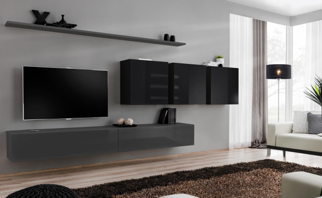 Jednostka ścienna Grey Kompletna 7-częściowa designerska szafka ścienna do mebli drewnianych Ściana Półka