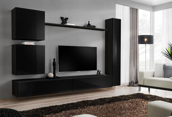 Luksusowy Czarny Jednostka Ścienna Designerski zestaw szafek ściennych 6 sztuk mebli drewnianych mebli do salonu