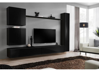 Luksusowy Czarny Jednostka Ścienna Designerski zestaw szafek ściennych 6 sztuk mebli drewnianych mebli do salonu