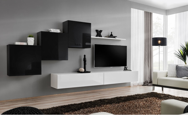 Kompletny designerski salon 3x szafki wiszące Biały kredens 6 sztuk. Jednostka ścienna Nowy