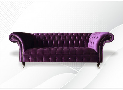 Kanapy Chesterfield 3-osobowe Fioletowe Material Design Podkładka Sofa Sofy Nowy Włókienniczy