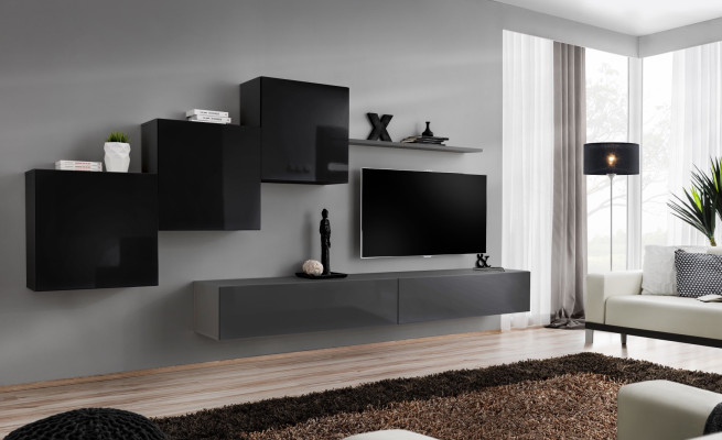 Zestaw do Salonu półka ścienna stojak TV Szara Jednostka ścienna Luksusowa Szafa Design 6-częściowa.Nowość