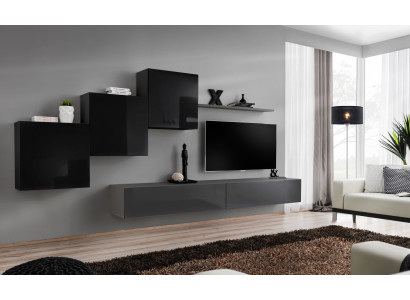 Zestaw do Salonu półka ścienna stojak TV Szara Jednostka ścienna Luksusowa Szafa Design 6-częściowa.Nowość