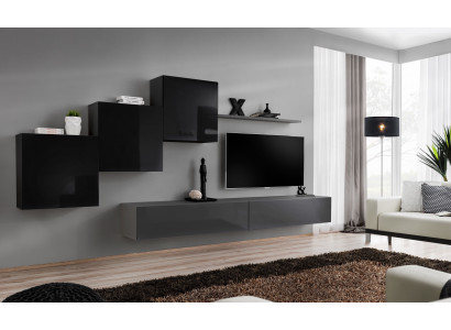 Zestaw do Salonu półka ścienna stojak TV Szara Jednostka ścienna Luksusowa Szafa Design 6-częściowa.Nowość