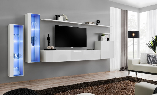 Biały Kompletna jednostka ścienna stojak TV Design Living Room Luxury Szafa Wisząca Szafka