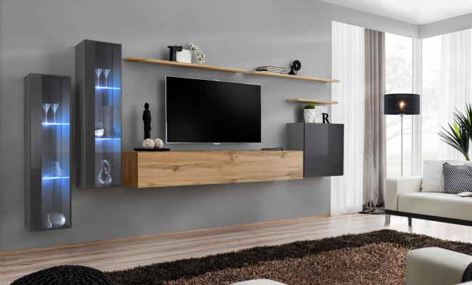 Zestaw do salonu Jednostka ścienna Brązowa Luksusowa szafka wisząca Stojak TV Kompletny kredens