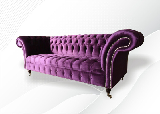 Kanapy Chesterfield 3-osobowe Fioletowe Material Design Podkładka Sofa Sofy Nowy Włókienniczy