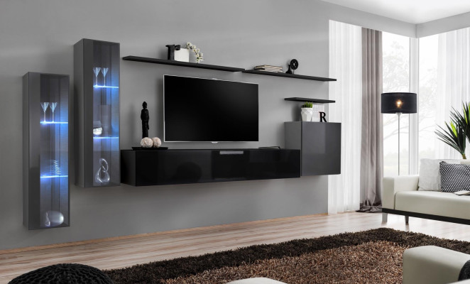 Projektant Czarny Jednostka Ścienna Kredens Szafka Wisząca stojak TV Luxury Ustaw