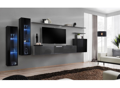Salon Drewno Kompletny Szary stojak TV Design 3x szafka ścienna Luksusowa jednostka ścienna