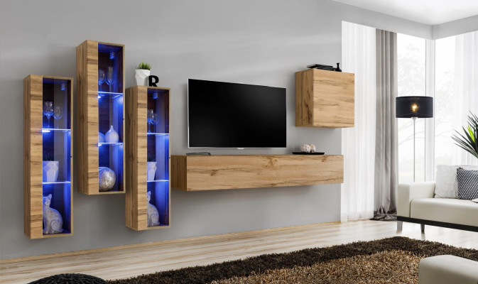 Meble do salonu na wysoki połysk Jednostka ścienna Szafka RTV Ustawiona w luksusowym stylu designerskiego
