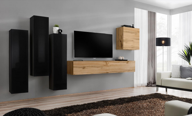 Czarny Salon Kompletny Kredens RTV Szafa Ściana Ustawić Luxury Meble