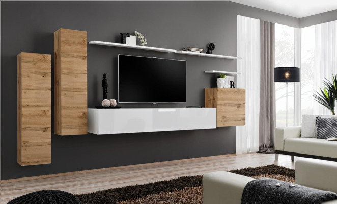 Jednostka ścienna Zestaw do Salonu 7-częściowy Szafka RTV Nowa Półka Luksusowe Meble Modern Design