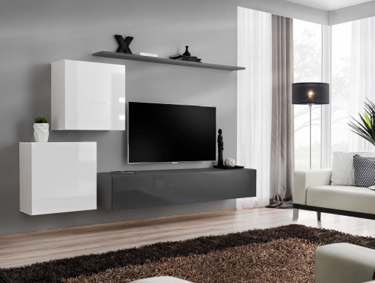 Jednostka ścienna Zestaw do Salonu Szary Kredens półka ścienna Zestaw 4-częściowy Designer Drewno Nowość