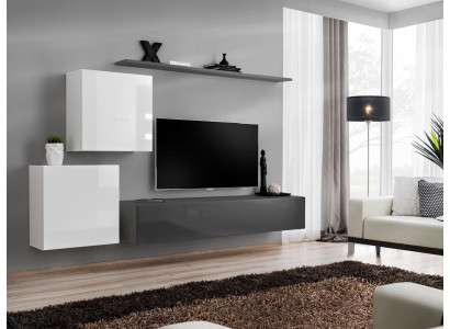 Jednostka ścienna Zestaw do Salonu Szary Kredens półka ścienna Zestaw 4-częściowy Designer Drewno Nowość