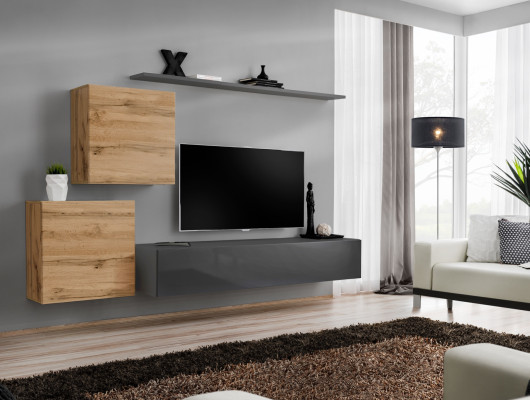 Meble do Salonu Designerskie Nowoczesne Jednostka Ścienna Meble Ściana Półka Szara