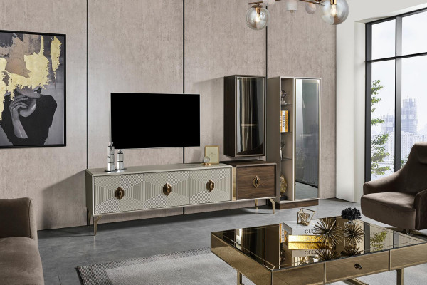 Designerski zestaw do salonu luksusowy stojak na telewizor Szafka ścienna Gablota 3-częściowa