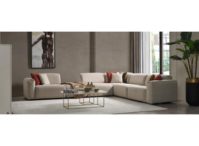 Beżowa designerska sofa do salonu Narożnikowa kanapa Luksusowa kanapa w kształcie litery L Meble tapicerowane