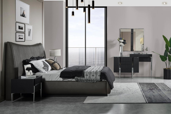 Czarny Zestaw Sypialnia Designerskie Łóżko 2x Szafki nocne Toaletka 5szt