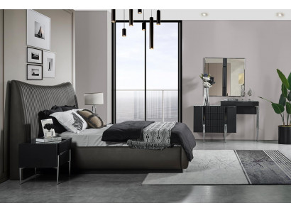 Czarny Zestaw Sypialnia Designerskie Łóżko 2x Szafki nocne Toaletka 5szt