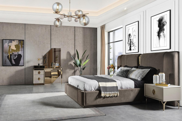 Designerski zestaw do sypialni Łóżko 2x Szafki nocne Toaletka Lustro