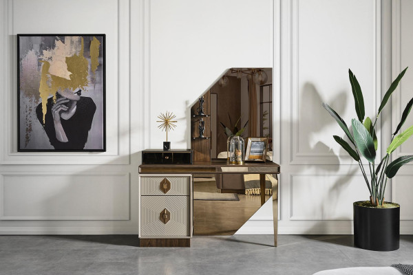 Designerski zestaw do sypialni Łóżko 2x Szafki nocne Toaletka Lustro