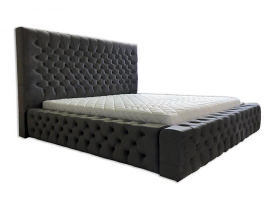 Chesterfield Szara Podwójna Sypialnia Meble Drewniane Design Elegancki Materiał Tapicerki