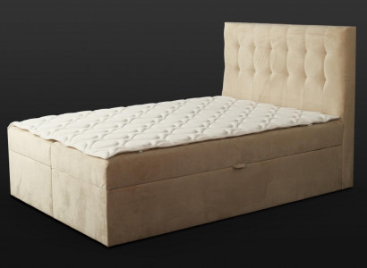Łóżko Chesterfield beżowe Sypialnia drewniane meble design elegancki materiał obiciowy