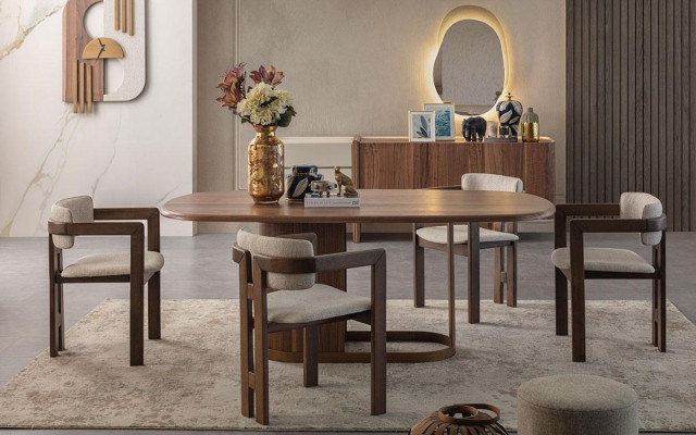 Nowoczesny zestaw do jadalni Stół obiadowy 4x Krzesła Kredens Lustro Designer Meble