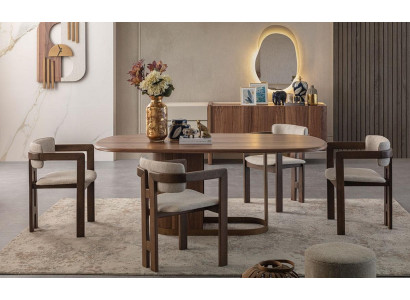 Nowoczesny zestaw do jadalni Stół obiadowy 4x Krzesła Kredens Lustro Designer Meble