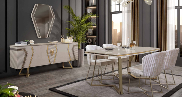Designerski zestaw do jadalni White Ustaw Stół obiadowy 4x Krzesza 7-częściowy